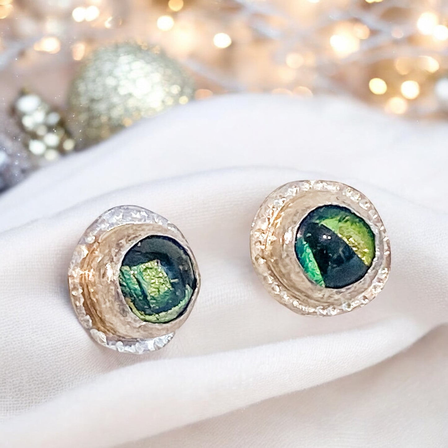 Etheral Eye -Sterling silver/Dichroic Glass Earring studs
