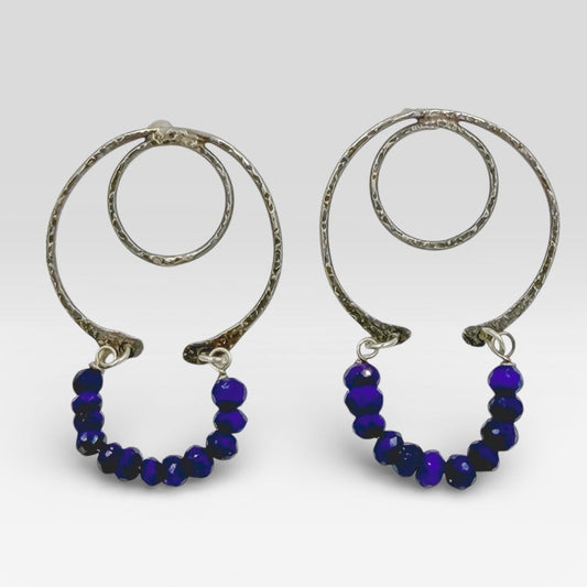 Blue Current Hoops-Sterling Silver Earring Studs with Lapis - Aprilierre