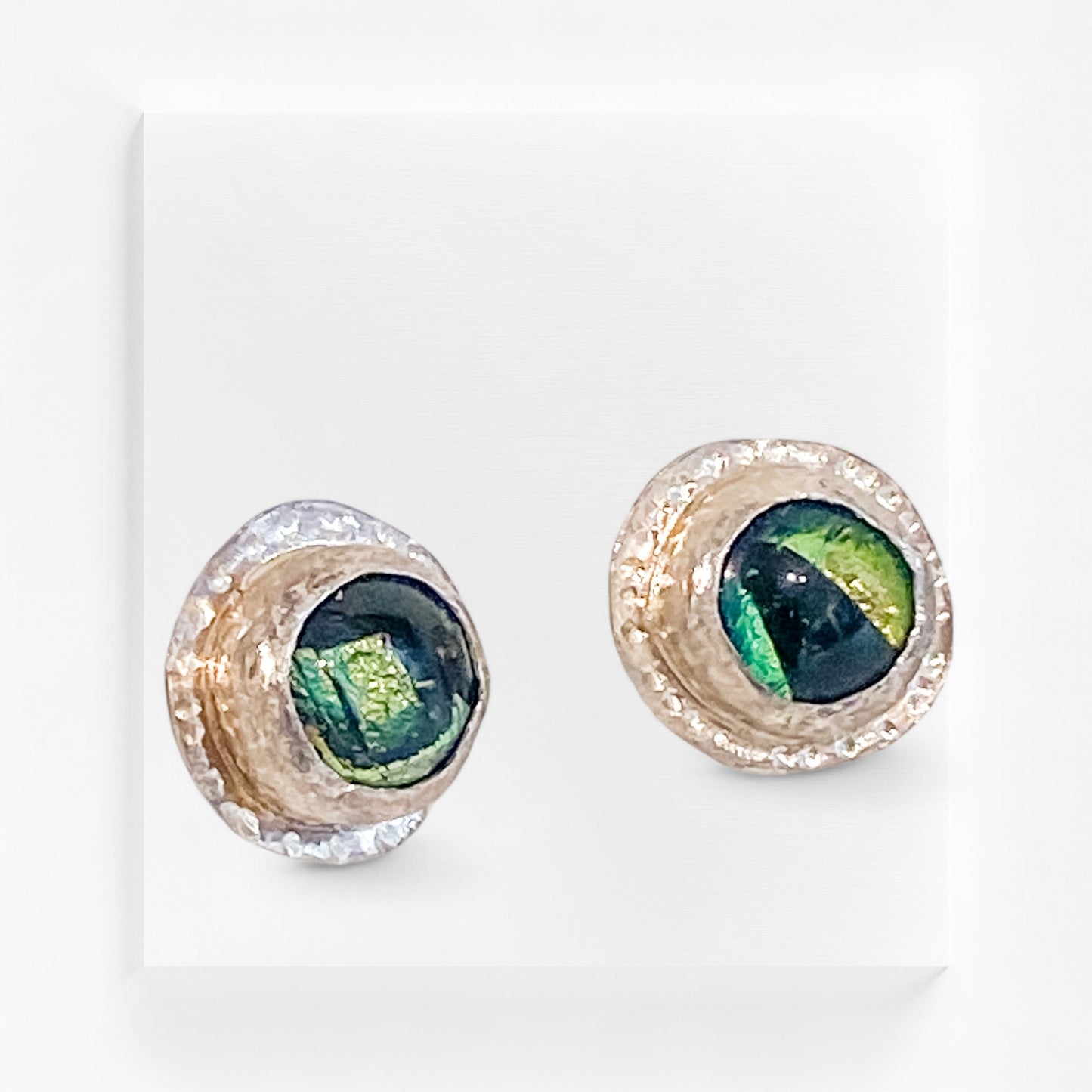 Etheral Eye -Sterling silver/Dichroic Glass Earring studs