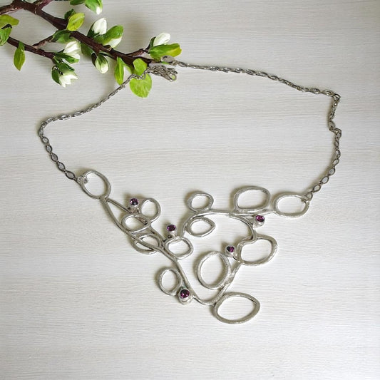 Scarlet Arbor -Sterling Silver Statement Necklace with Rhondolite Garnets
