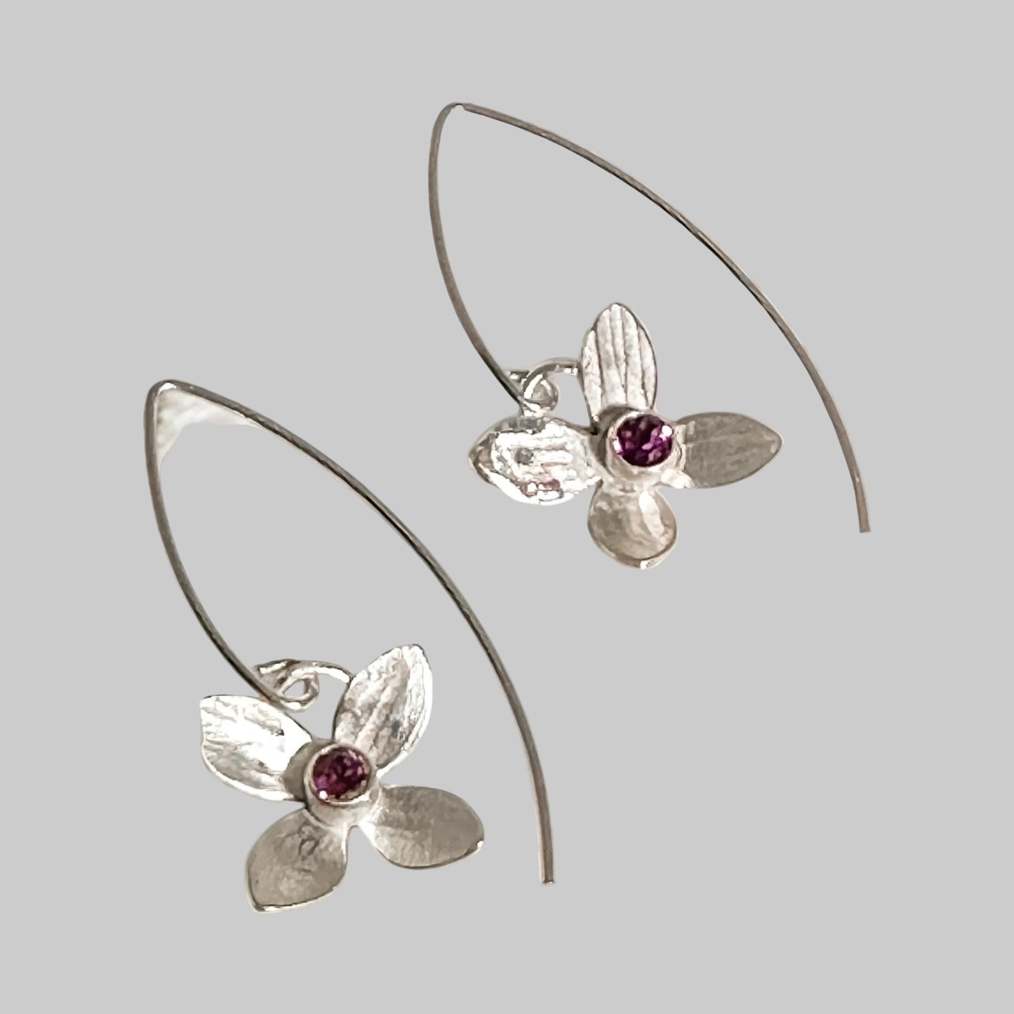 Eloquent Petals – Sterling Silver Earrings with Rhodolite Garnet