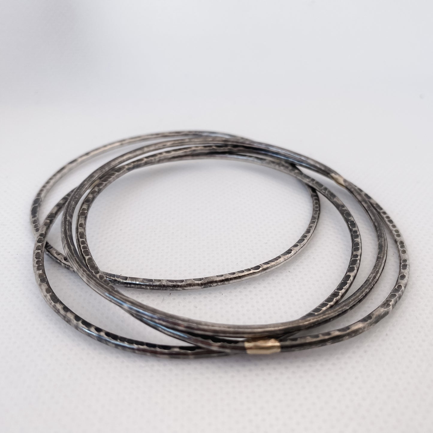 Memories in Metal - Oxidized Sterling Silver, 18kt Gold Bangle Set - Aprilierre