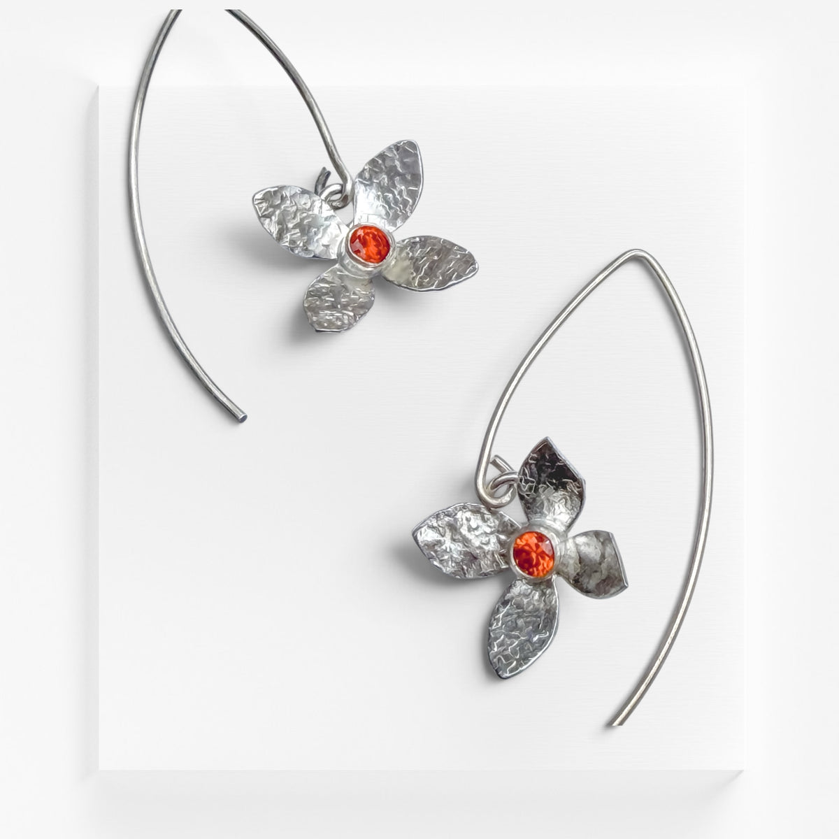 Eloquent Petals – Sterling Silver Earrings with Sunset-Orange CZ