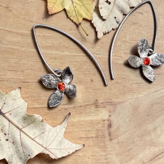 Eloquent Petals – Sterling Silver Earrings with Sunset-Orange CZ