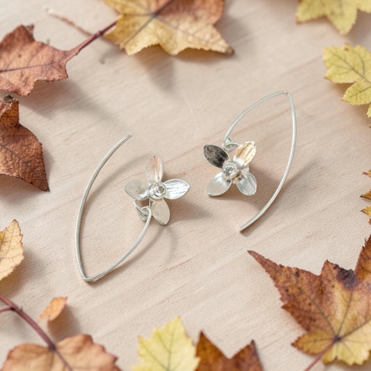 Eloquent Petals – Sterling Silver Earrings with White Topaz
