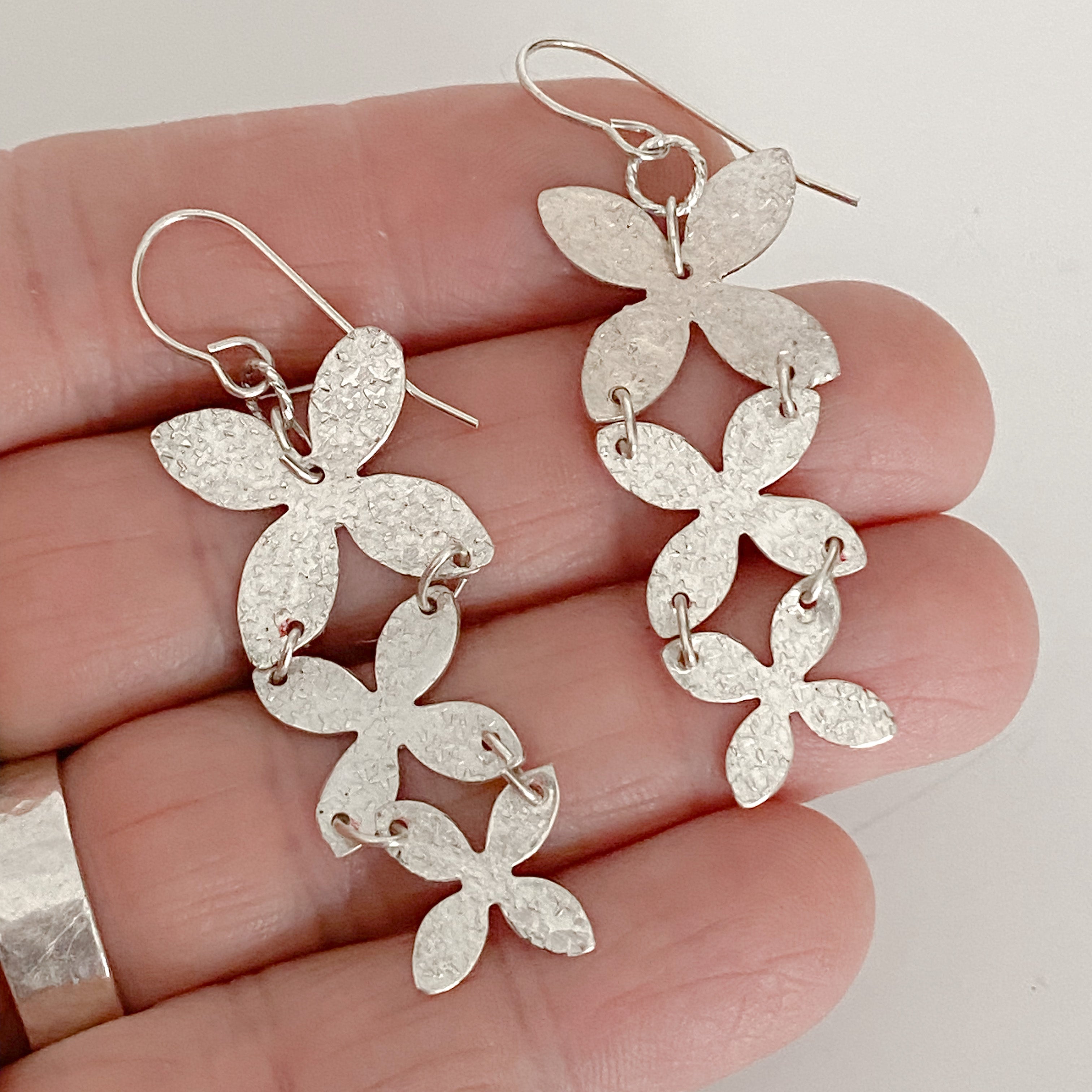Ashley Earring - Silver, Floral Statement Earring