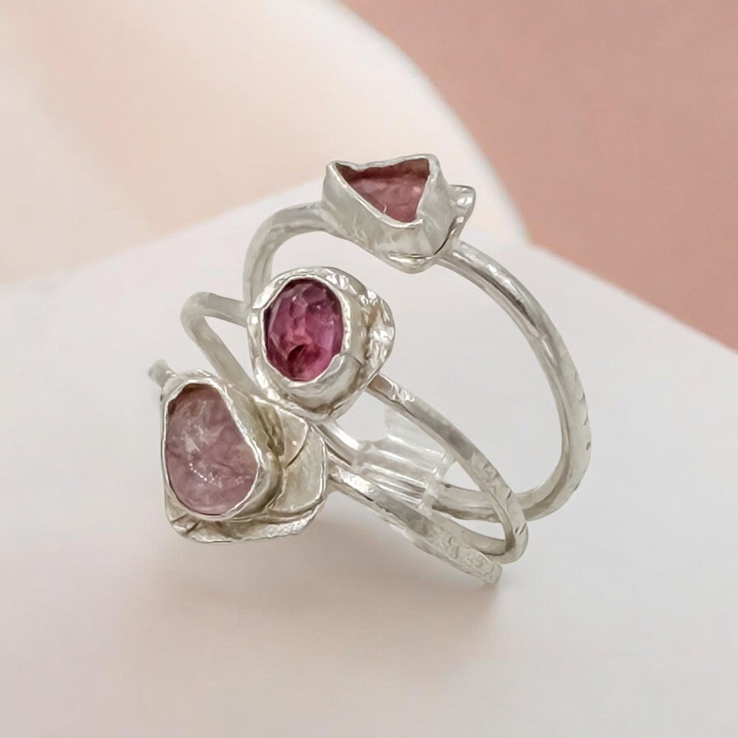Into The Pink — Sterling Silver Pink Tourmaline Stacking Rings