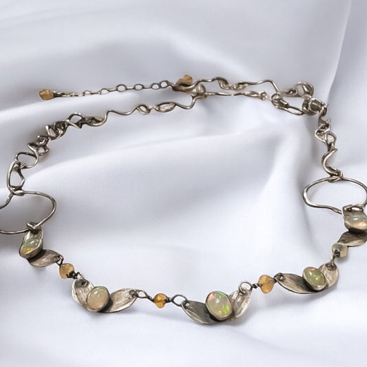 Butterfly Reflections- Oxdized Sterling Silver and Opal Necklace