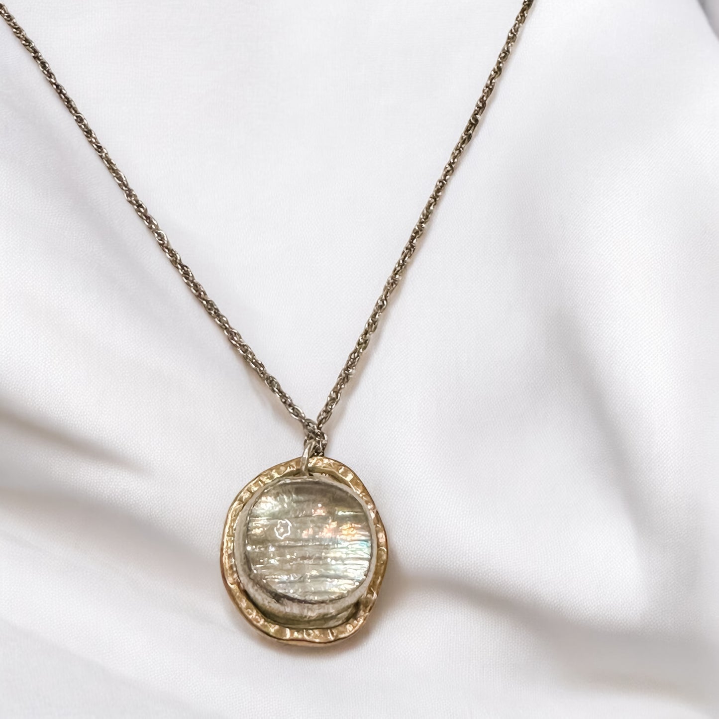 Whiter Shade of Pale-Sterling Silver Dichroic Glass Pendant Necklace