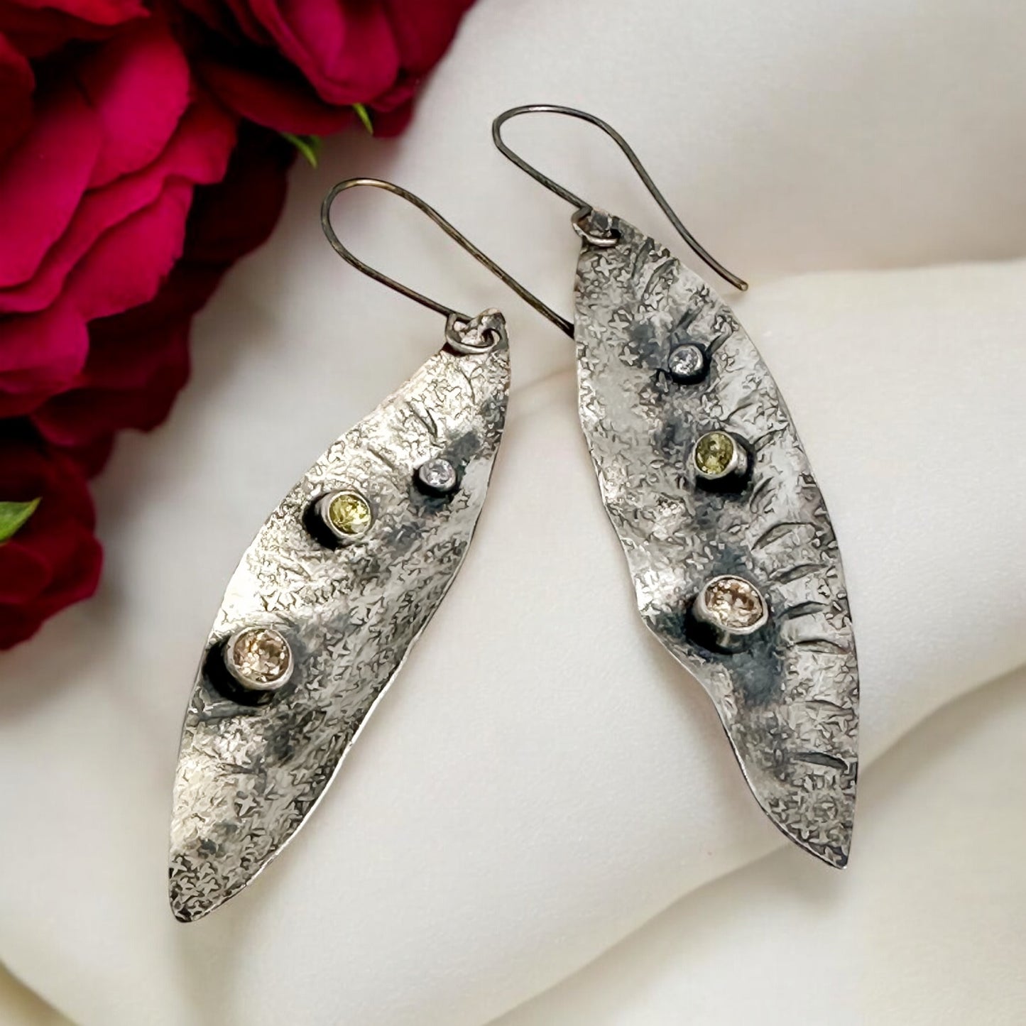 Dew Drop-Sterling Silver Statement Leaf Earrings