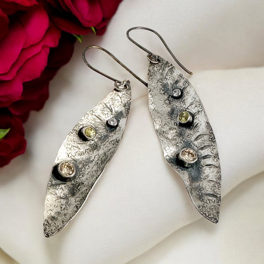 Dew Drop-Sterling Silver Statement Leaf Earrings