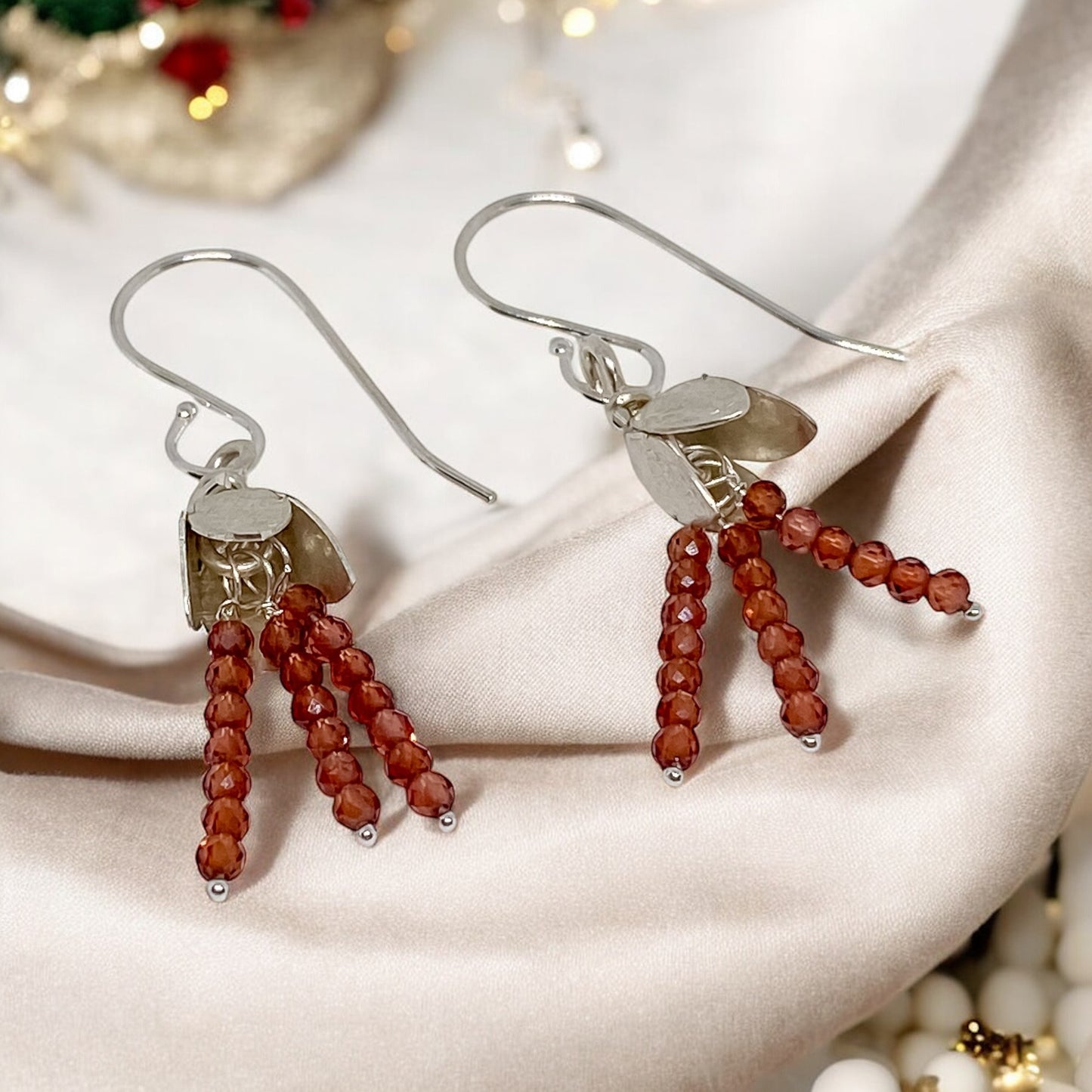 Garnet Bloom -Sterling Silver with Garnet Earrings