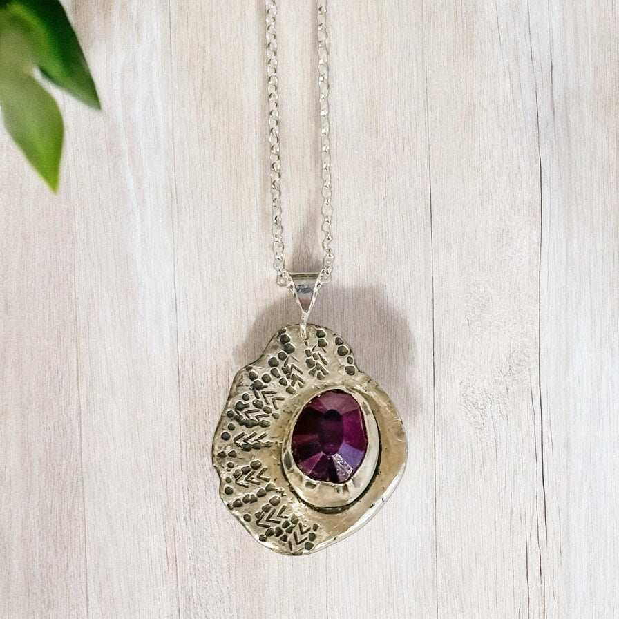 The Fire With In -Sterling Silver Pendant with Rose Cut Red Sapphire