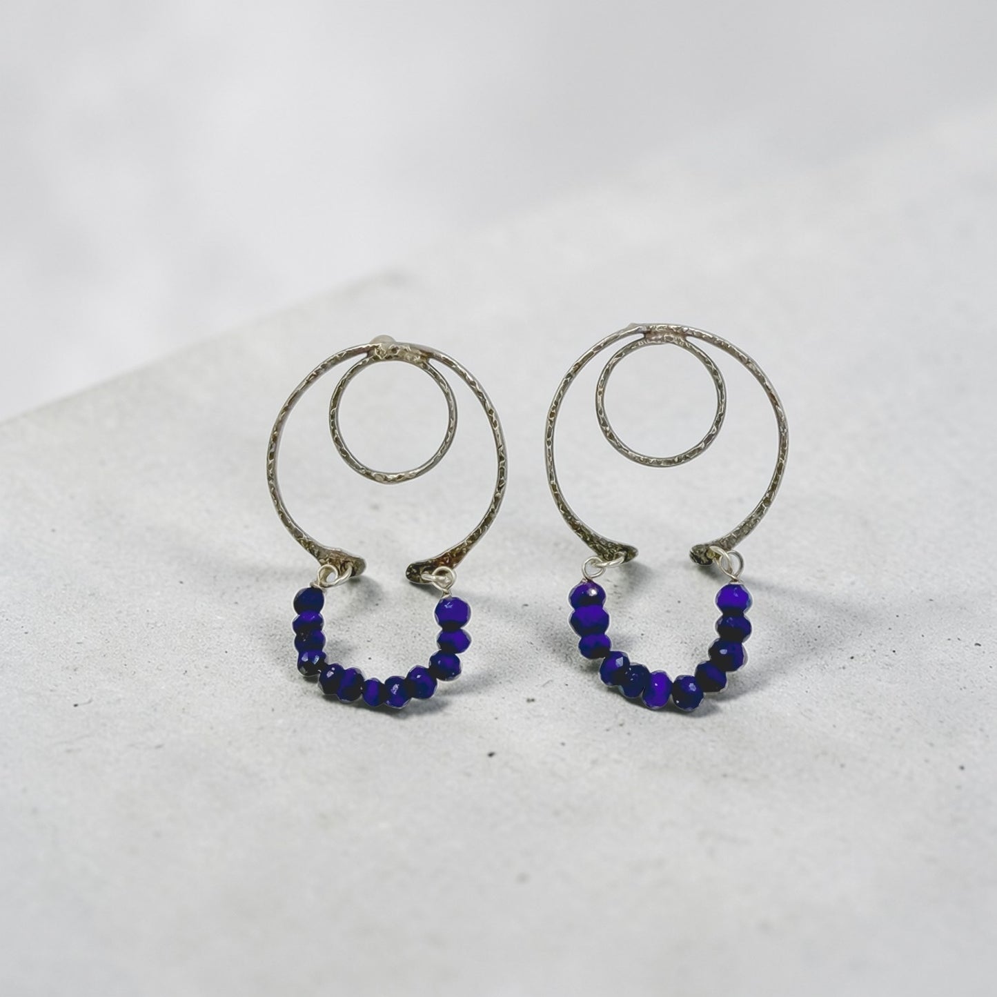 Blue Current Hoops-Sterling Silver Earring Studs with Lapis - Aprilierre