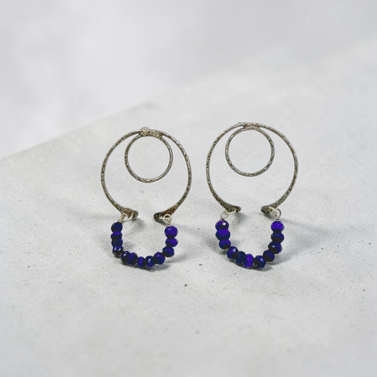 Blue Current Hoops-Sterling Silver Earring Studs with Lapis