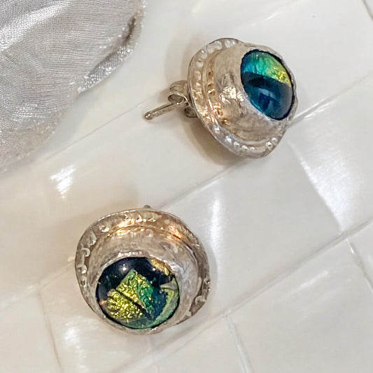 Etheral Eye -Sterling silver/Dichroic Glass Earring studs