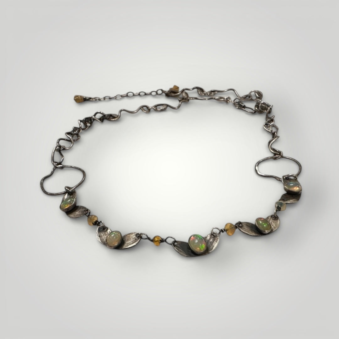 Butterfly Reflections- Oxdized Sterling Silver and Opal Necklace