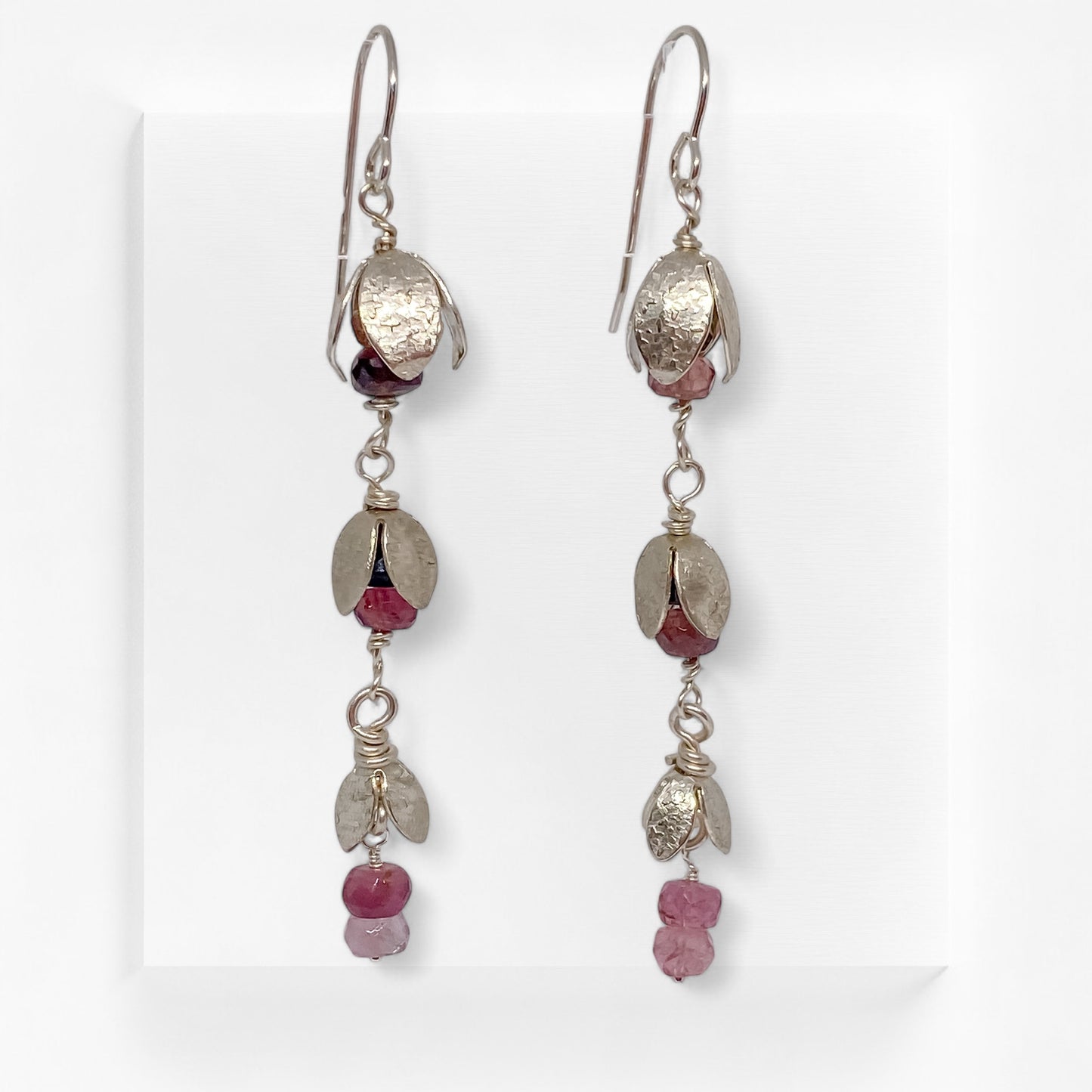 Elegance in Bloom-Sterling Silver and Watermelon Tourmaline Earrings