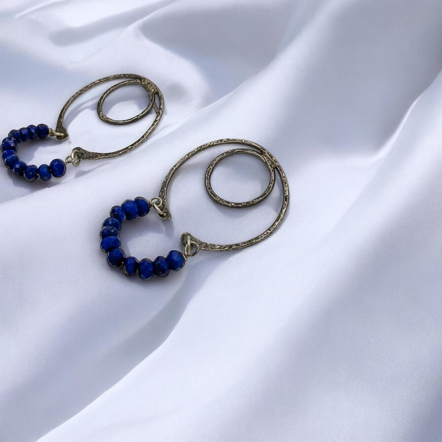 Blue Current Hoops-Sterling Silver Earring Studs with Lapis