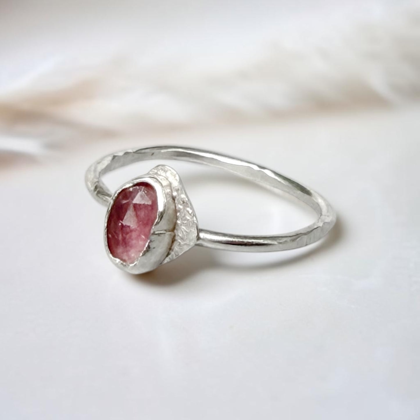 Pink Parfait sterling silver ring with a tourmaline gemstone, size 6.75, from Aprilierre, showcasing the detailed design.