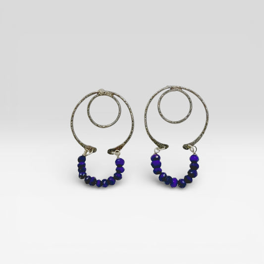 Blue Current Hoops-Sterling Silver Earring Studs with Lapis