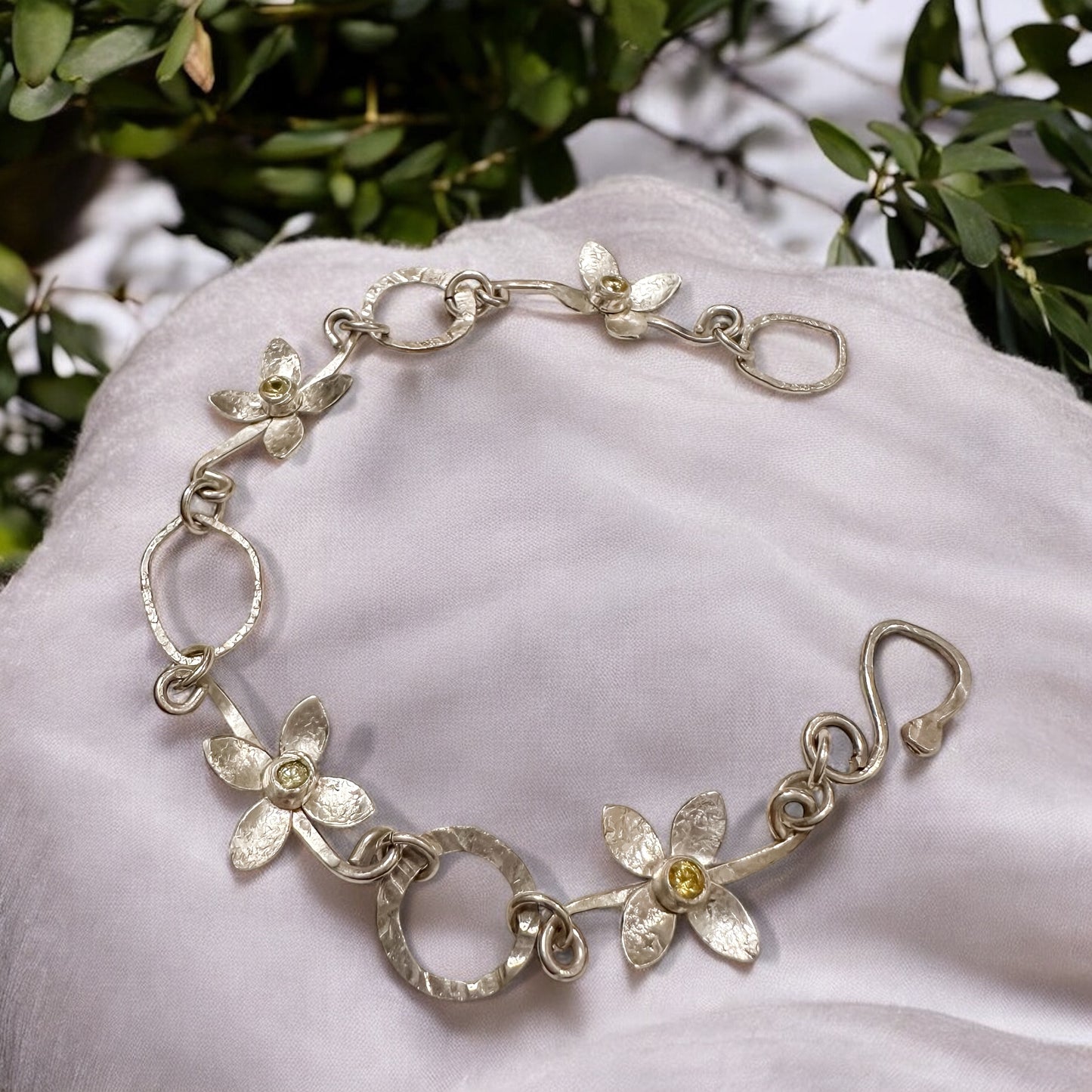 Blooming Blossoms Bracelet-Sterling Silver with Yellow Gems