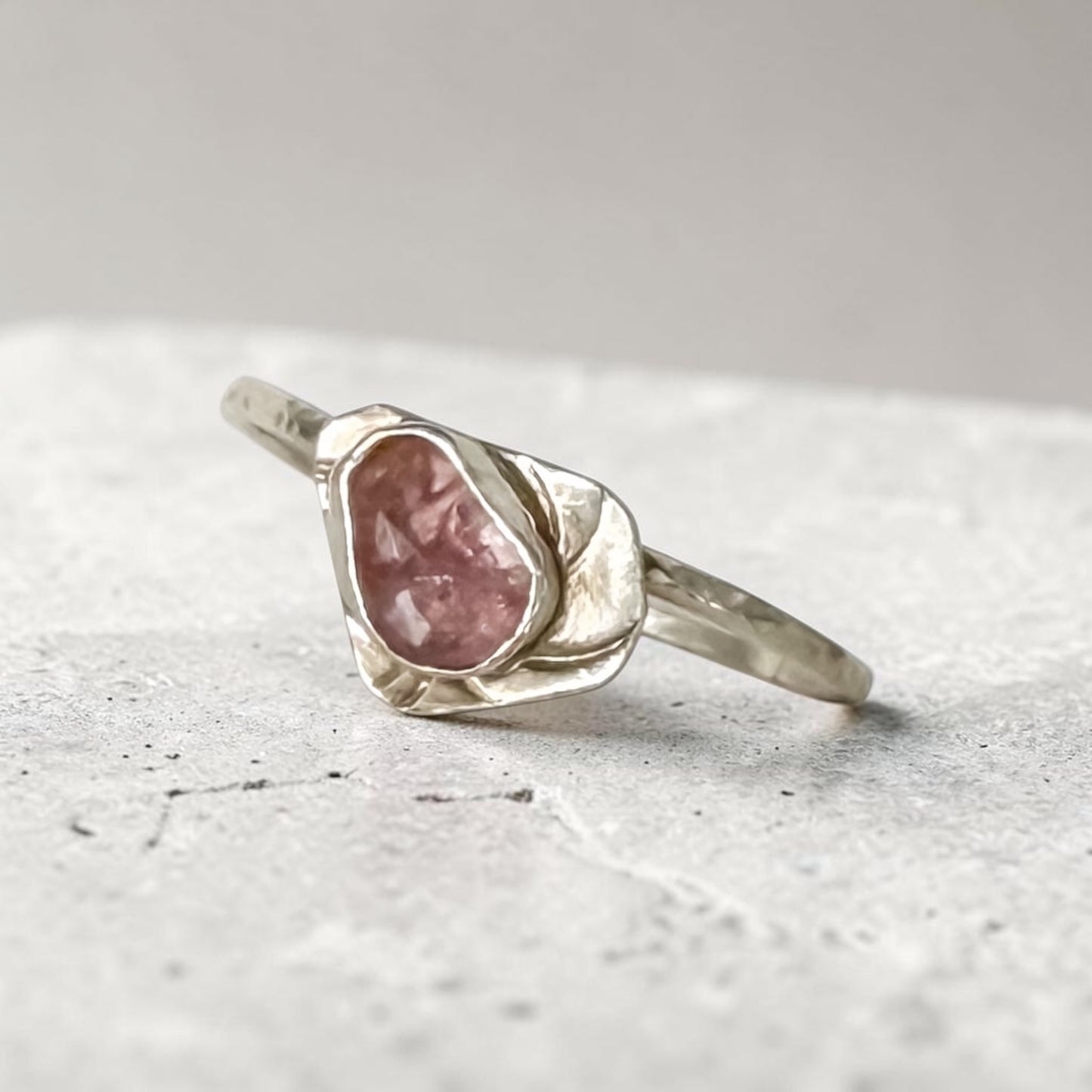 Aprilierre Paloma sterling silver stack ring with pink tourmaline, size 8.75, featuring a delicate band and vibrant pink gemstone.