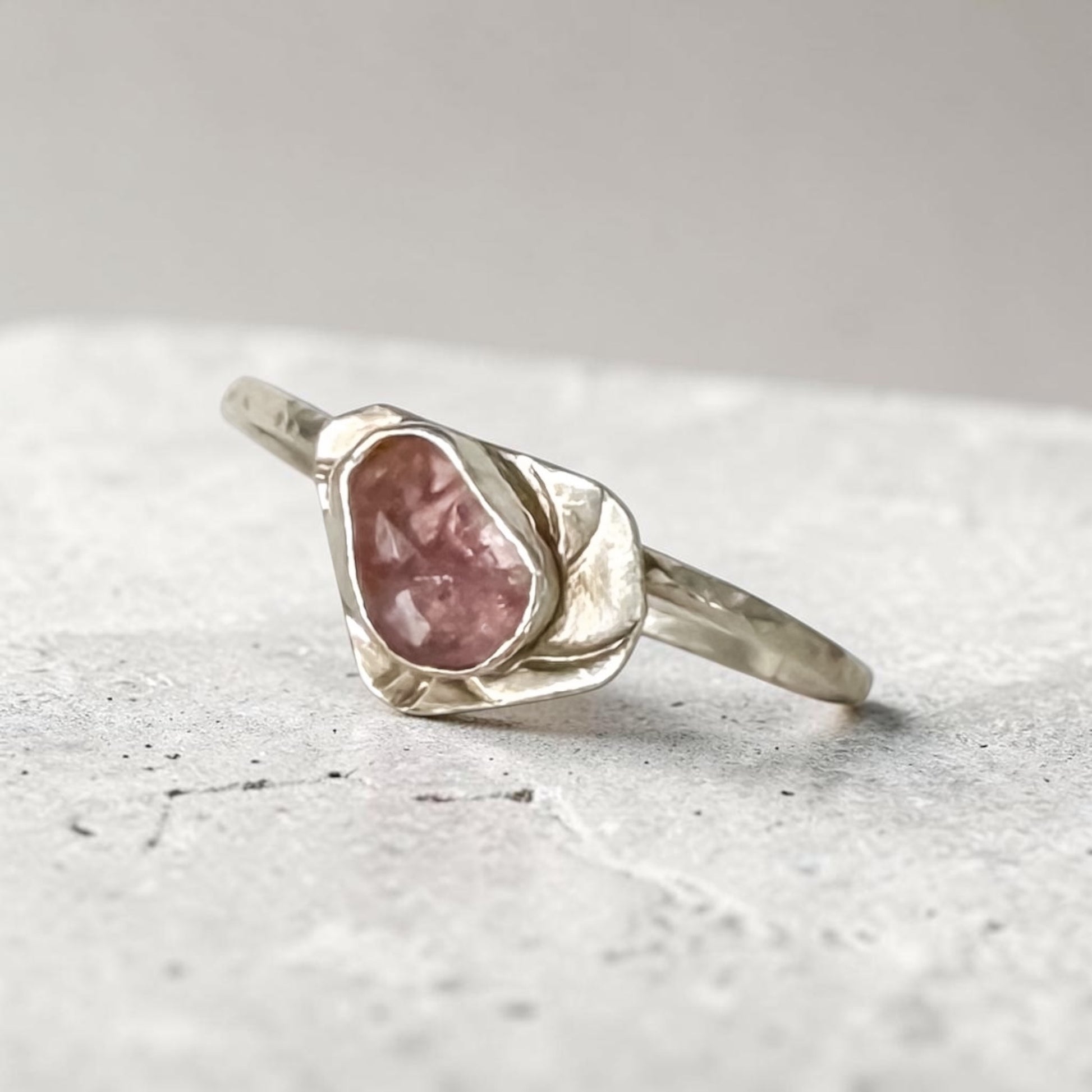 Aprilierre Paloma sterling silver stack ring with pink tourmaline, size 8.75, featuring a delicate band and vibrant pink gemstone.