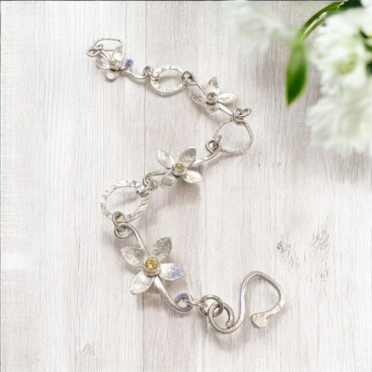 Blooming Blossoms Bracelet-Sterling Silver with Yellow Gems