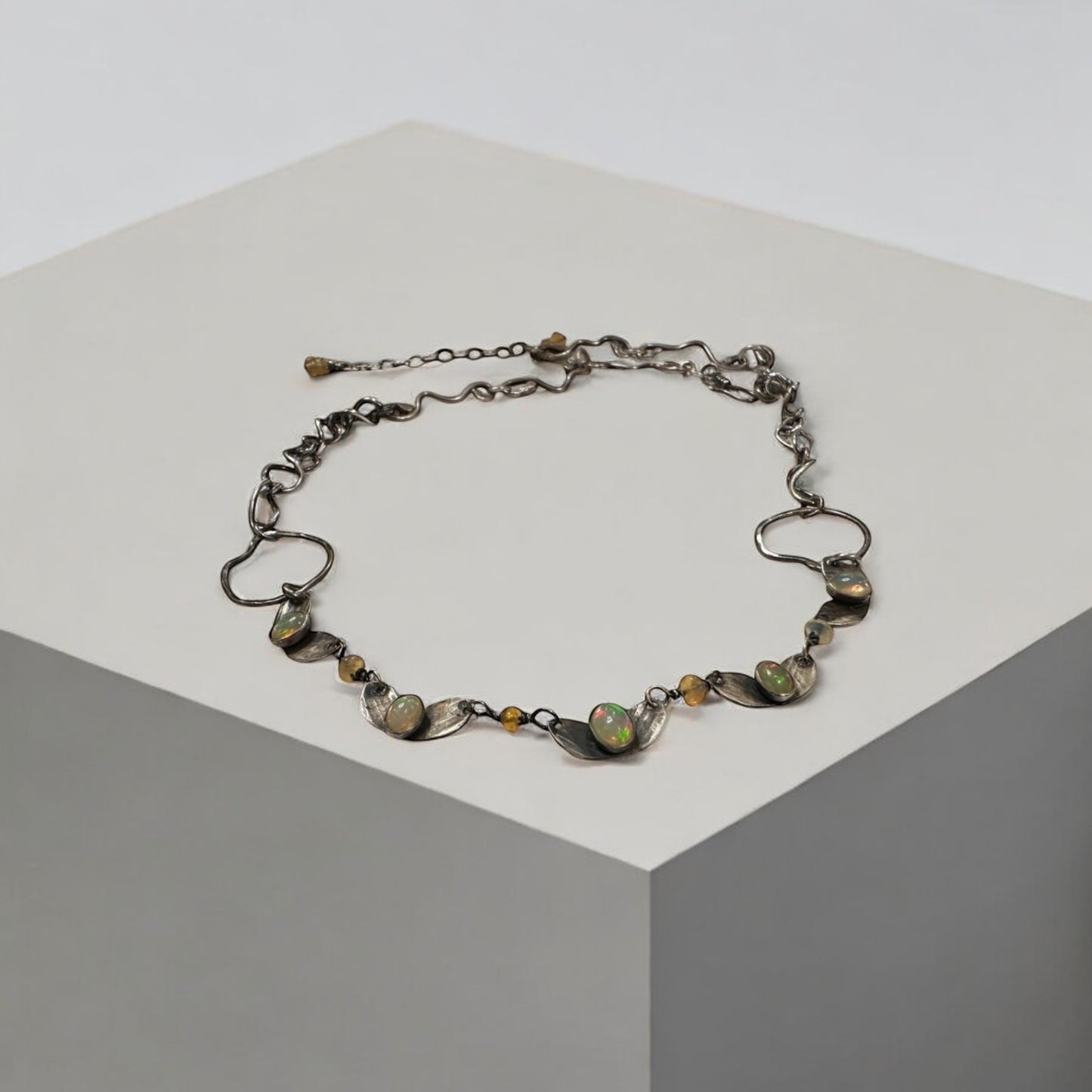 Butterfly Reflections- Oxdized Sterling Silver and Opal Necklace