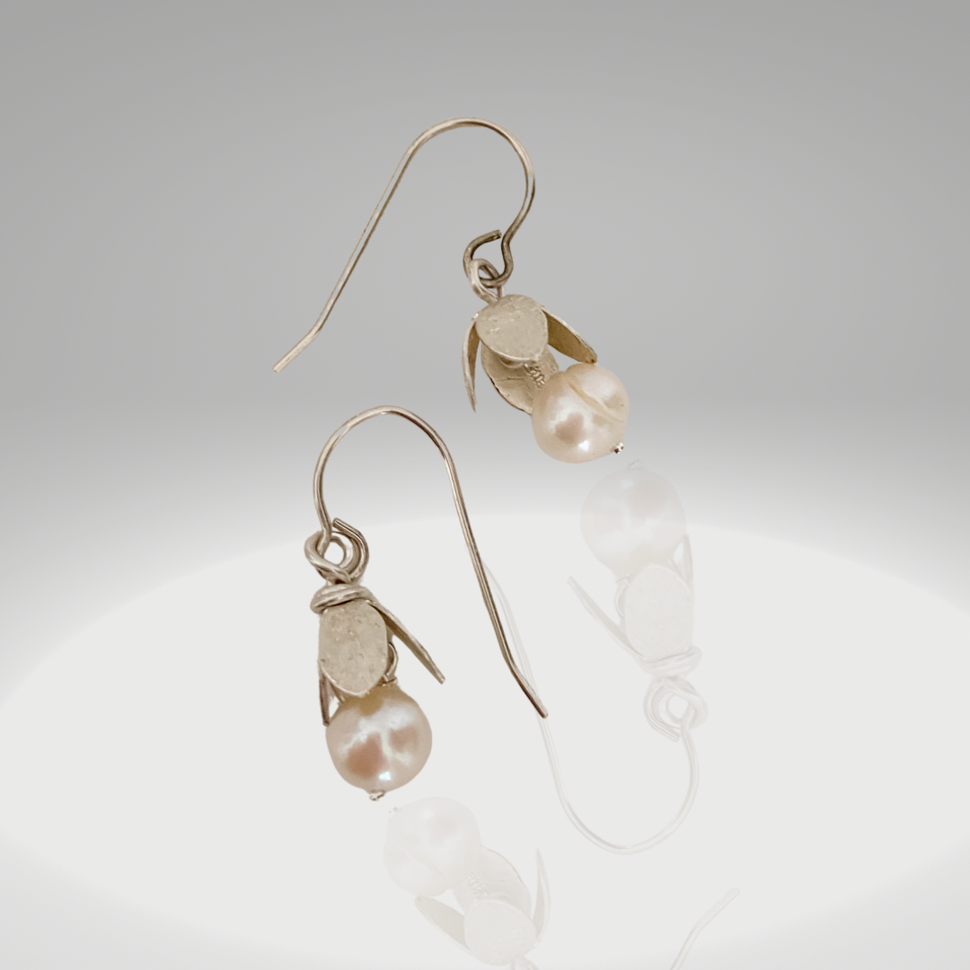 Little Seedlings- Sterling Silver forged buds with pearl drops - Aprilierre