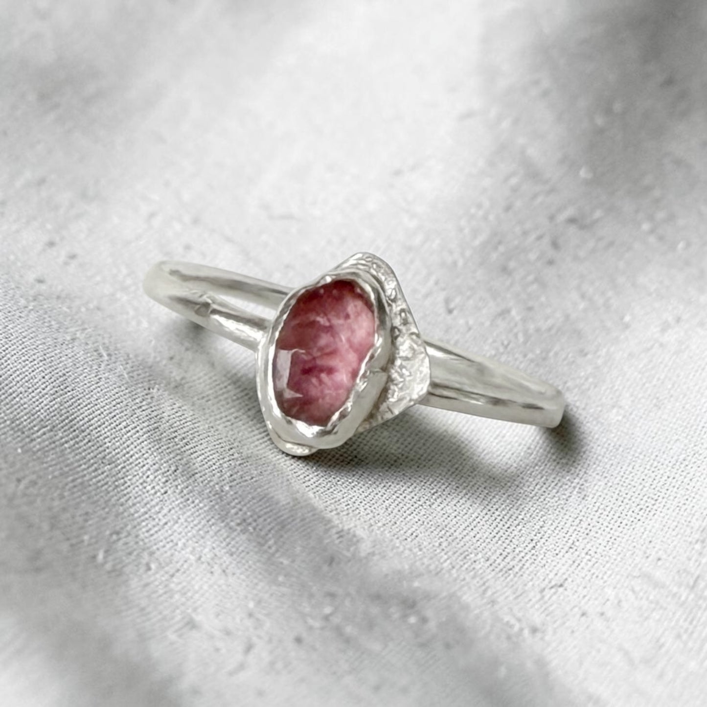 Pink Parfait sterling silver ring with tourmaline gemstone, size 6.75, featuring a delicate and elegant design.