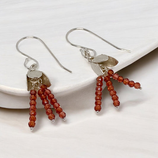 Garnet Bloom -Sterling Silver with Garnet Earrings