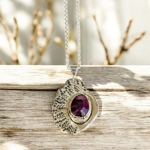 The Fire With In -Sterling Silver Pendant with Rose Cut Red Sapphire
