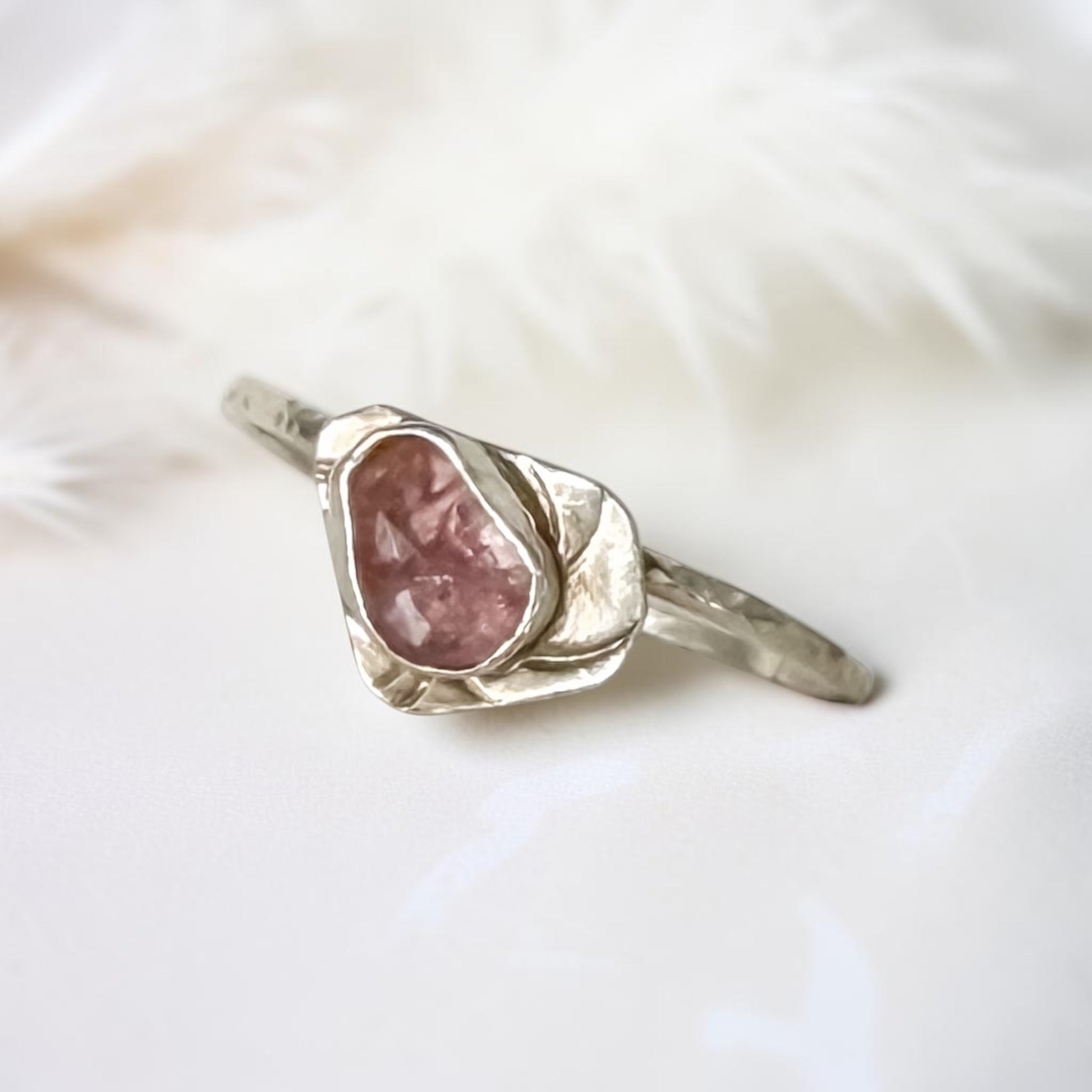 Sterling silver stack ring with pink tourmaline by Aprilierre, size 8.75, featuring a delicate pink gemstone accent.