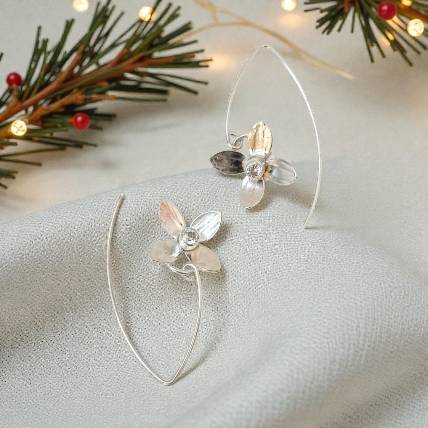 Eloquent Petals Sterling Silver With Topaz Earrings