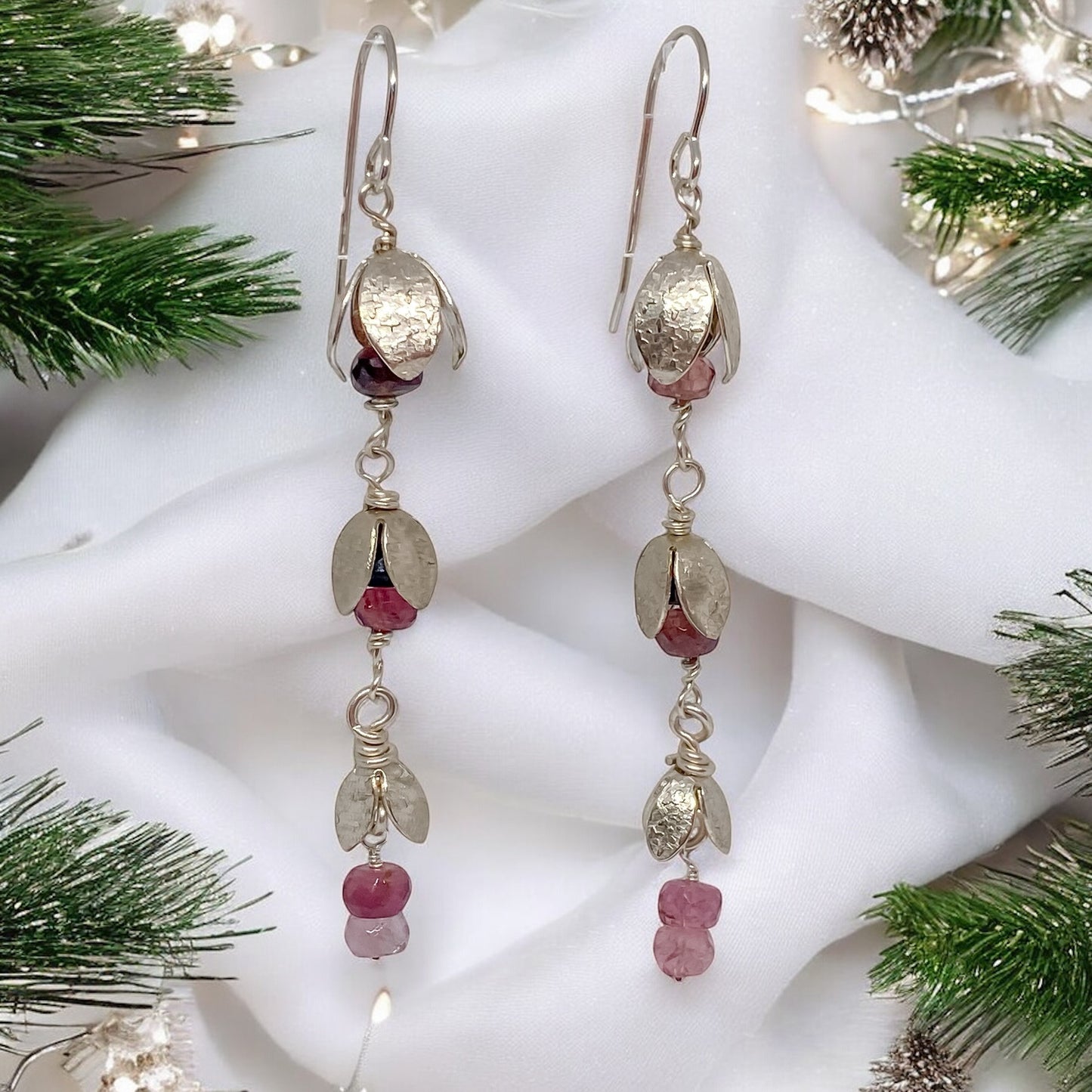 Elegance in Bloom-Sterling Silver and Watermelon Tourmaline Earrings