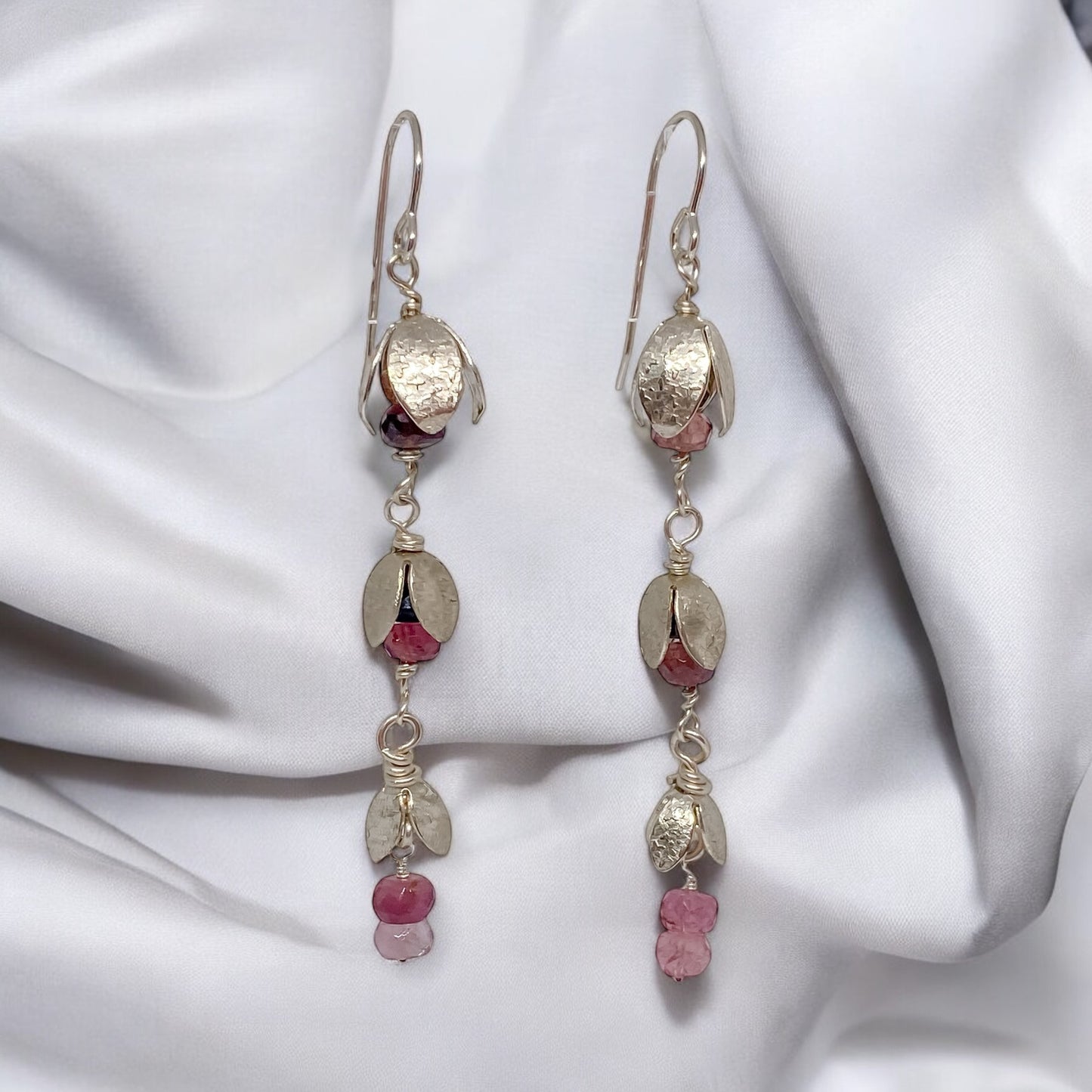 Elegance in Bloom-Sterling Silver and Watermelon Tourmaline Earrings