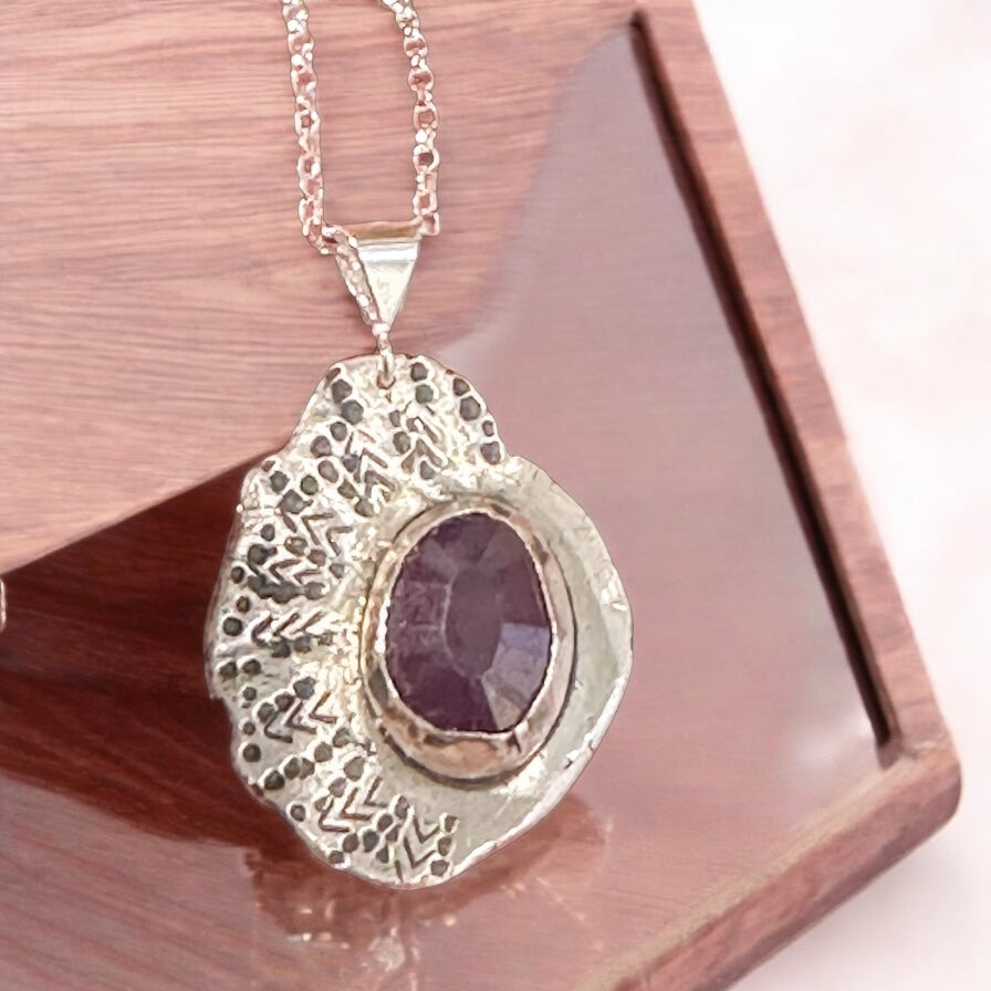 The Fire With In -Sterling Silver Pendant with Rose Cut Red Sapphire