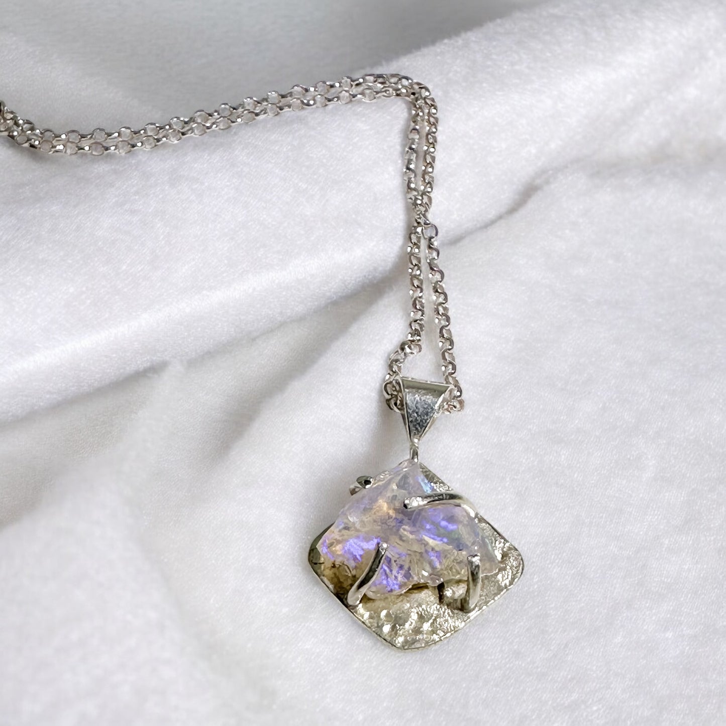 A Starlit Reverie-Sterling Silver Raw Opal Pendant Necklace