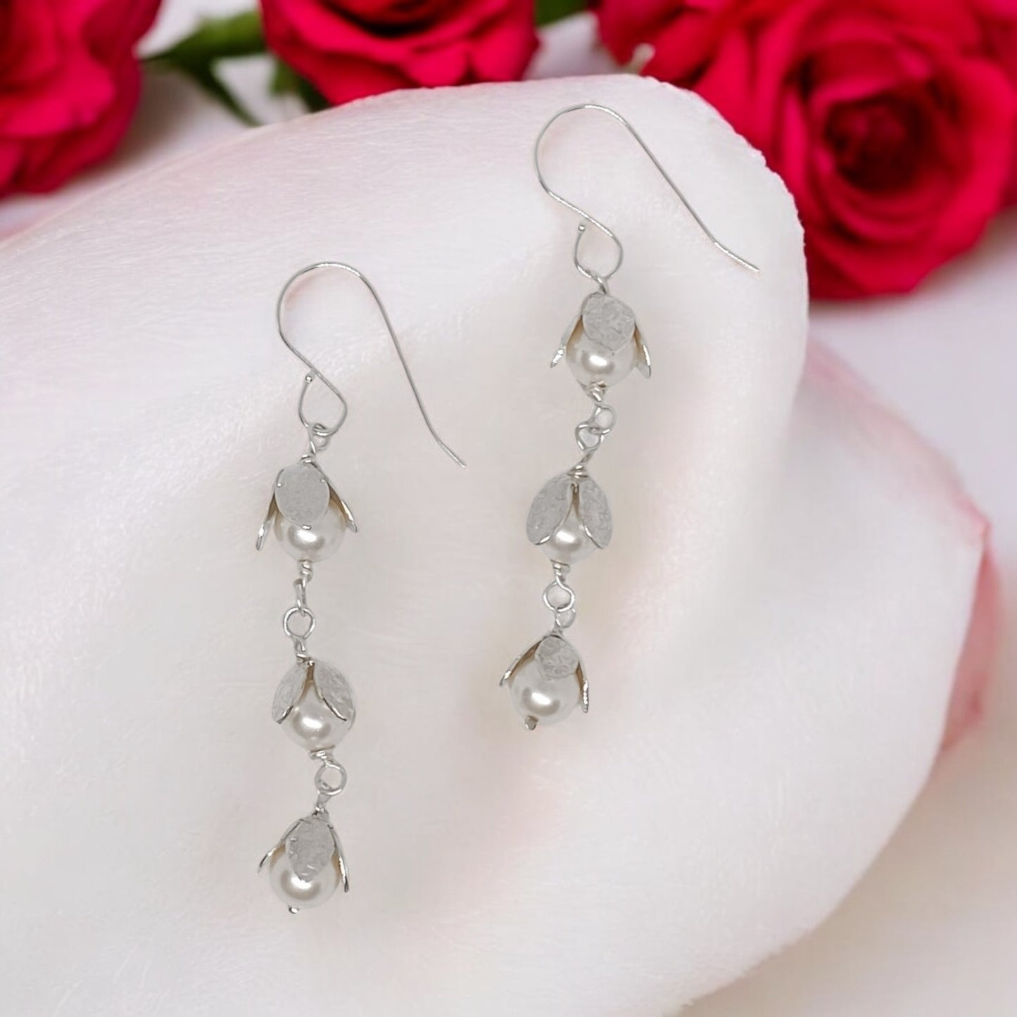 Lily of the Valley Earrings-Sterling Silver and Swarovski Pearls