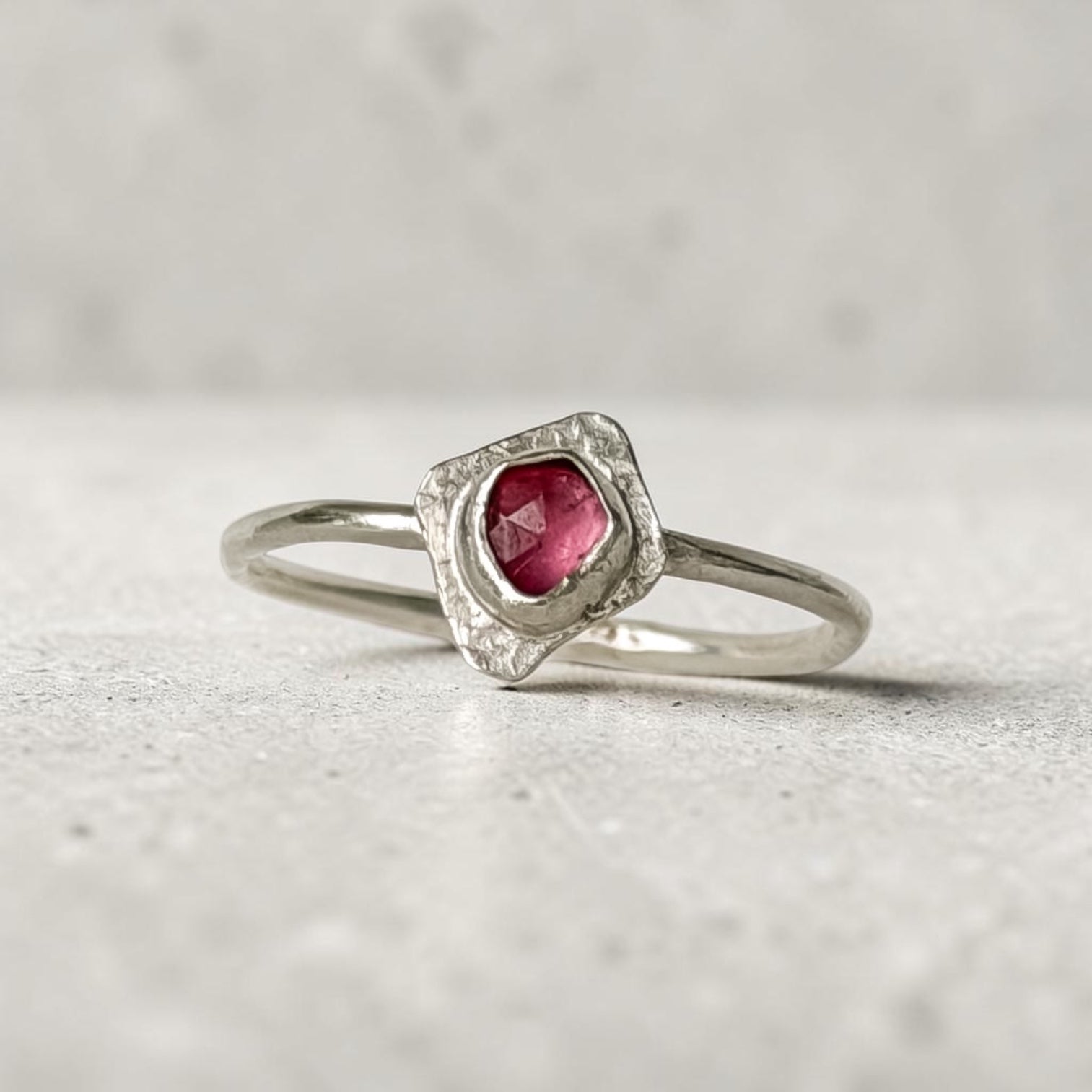 Sterling silver raspberry tart ring with tourmaline gemstone, size 8.25, designed by Aprilierre.