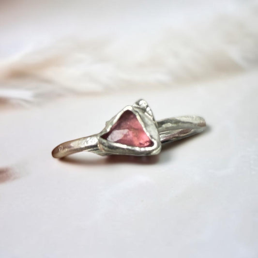 Watermelon Slice -Sterling Silver Pink Tourmaline Stack Ring Size 8.25 - Aprilierre