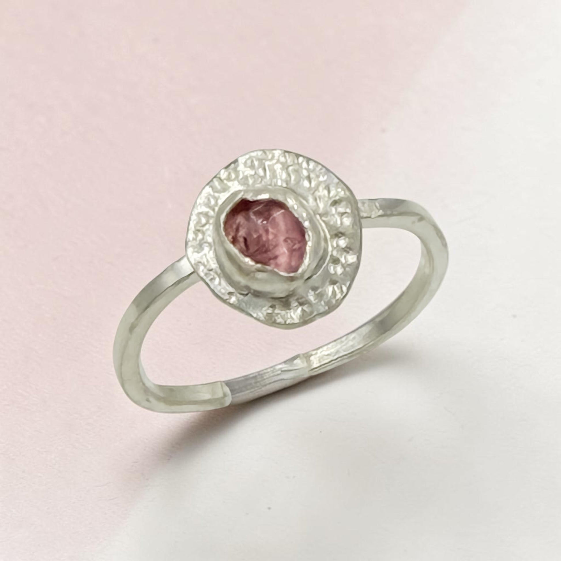 Sterling silver Stack Ring with pink tourmaline stones, inspired by strawberries and cream, size 7 by Aprilierre.