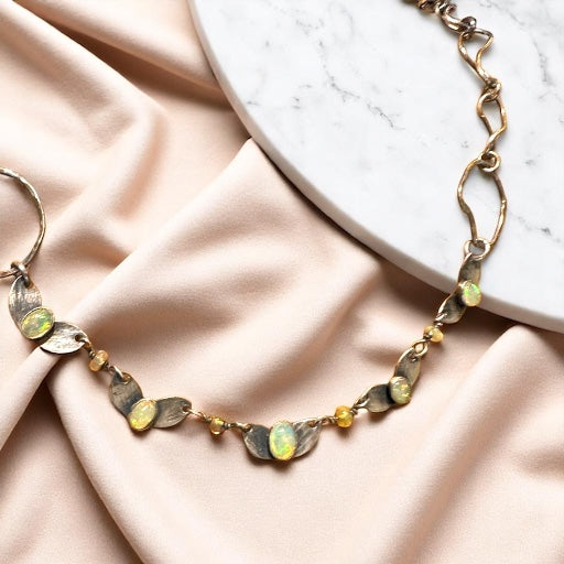 Butterfly Reflections- Oxdized Sterling Silver and Opal Necklace Hand Wrought Necklace