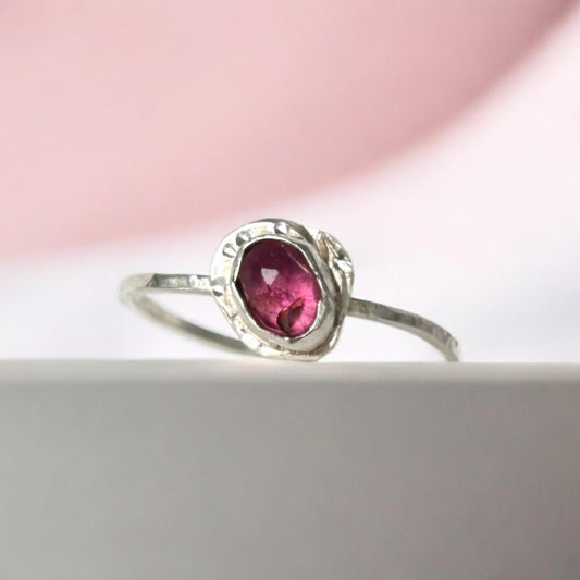 Raspberry Delight-Sterling Silver Pink Tourmaline Ring size 9.25 - Aprilierre
