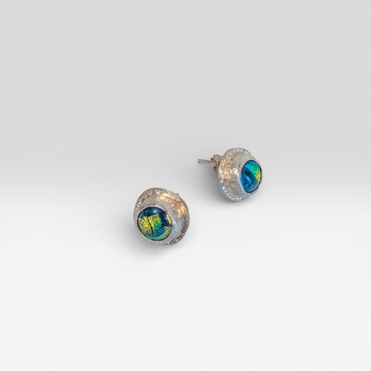 Etheral Eye -Sterling silver/Dichroic Glass Earring studs