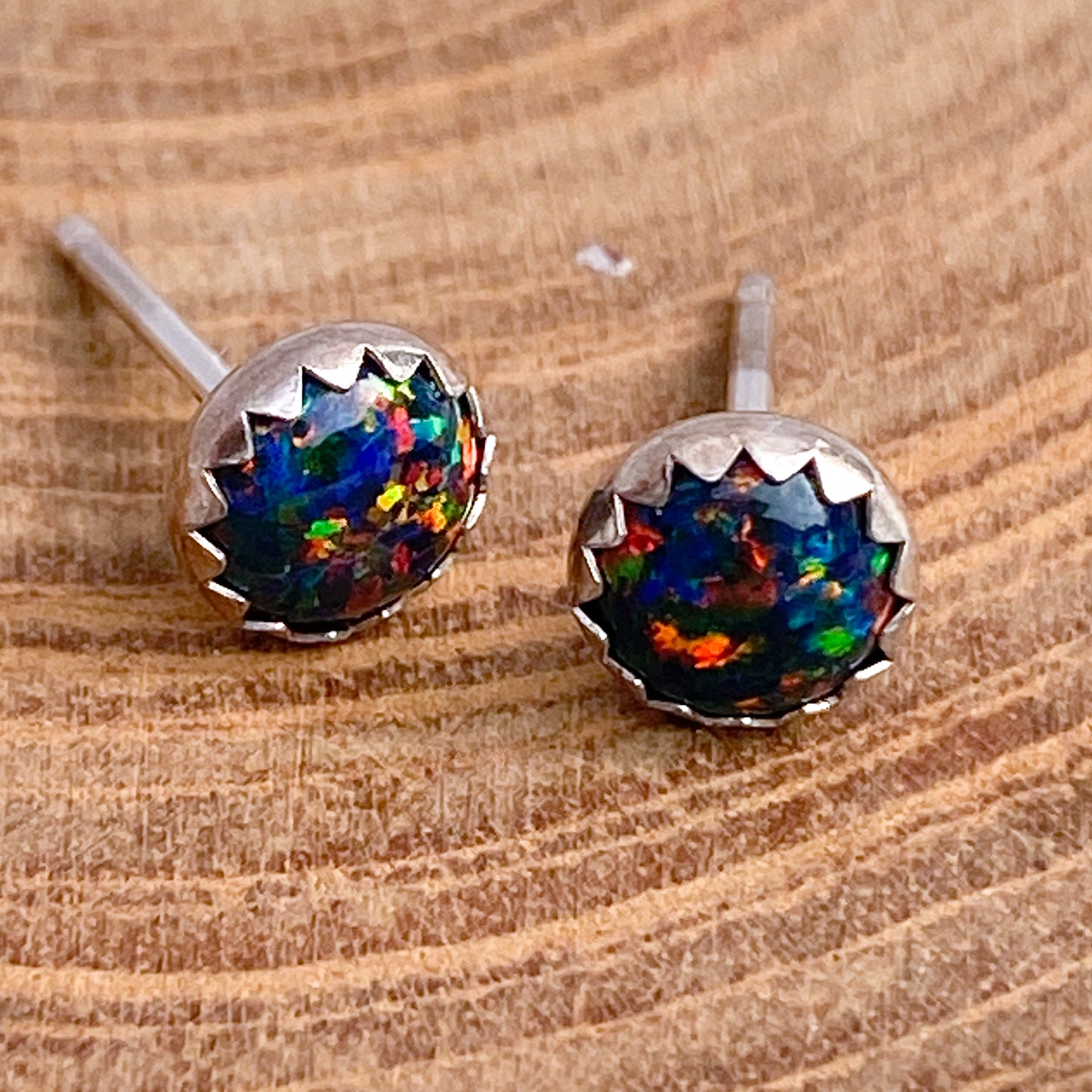 Black Kyocera Opal  Earring Studs - Aprilierre