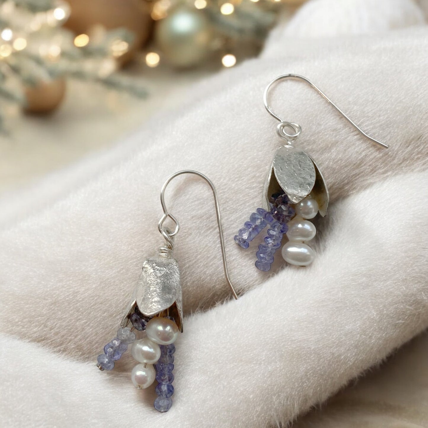 Winter’s Whisper Earrings-Sterling Silver and Tanzenite Earrings