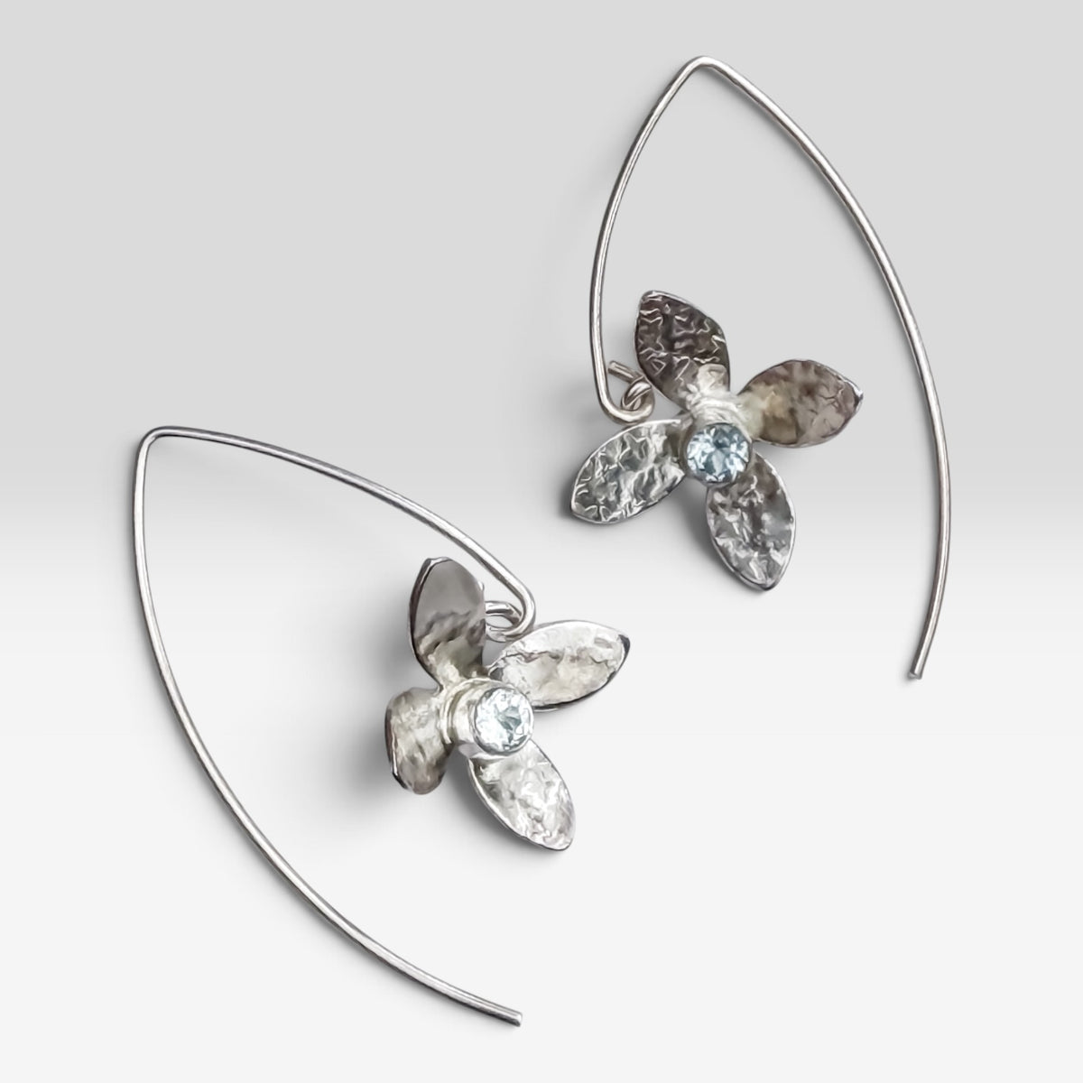 Eloquent Petals – Sterling Silver Earrings with Sky Blue Topaz
